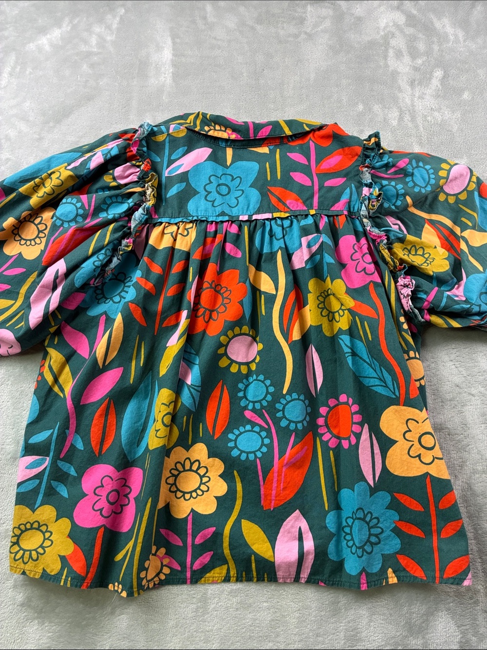Karlie Womens Small Floral Blouse Green Multicolor Ruffle Cold Shoulder Top - Picture 5 of 8